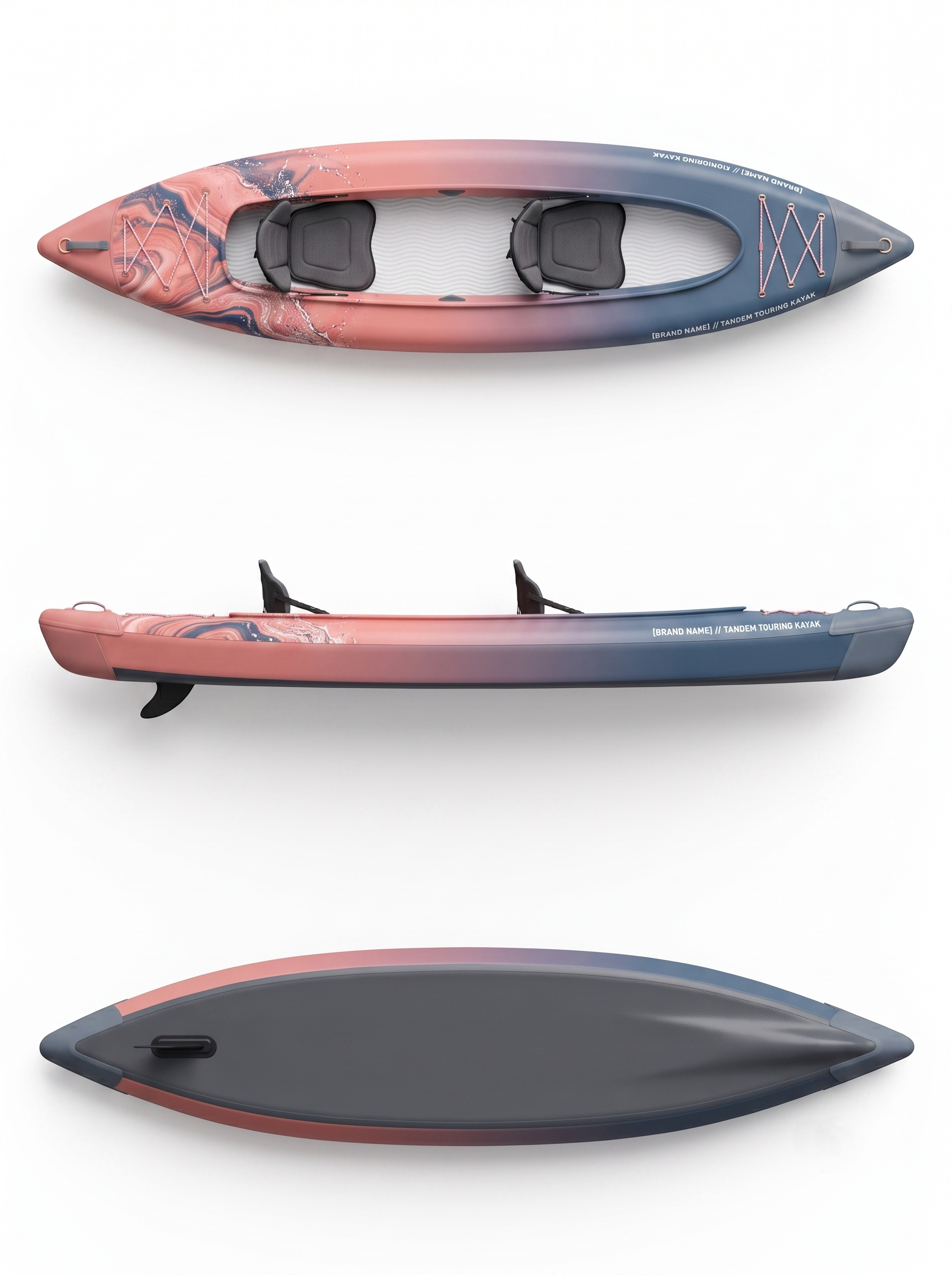Inflatable Kayak — Full Drop-Stitch Sunset Coral to Slate Blue