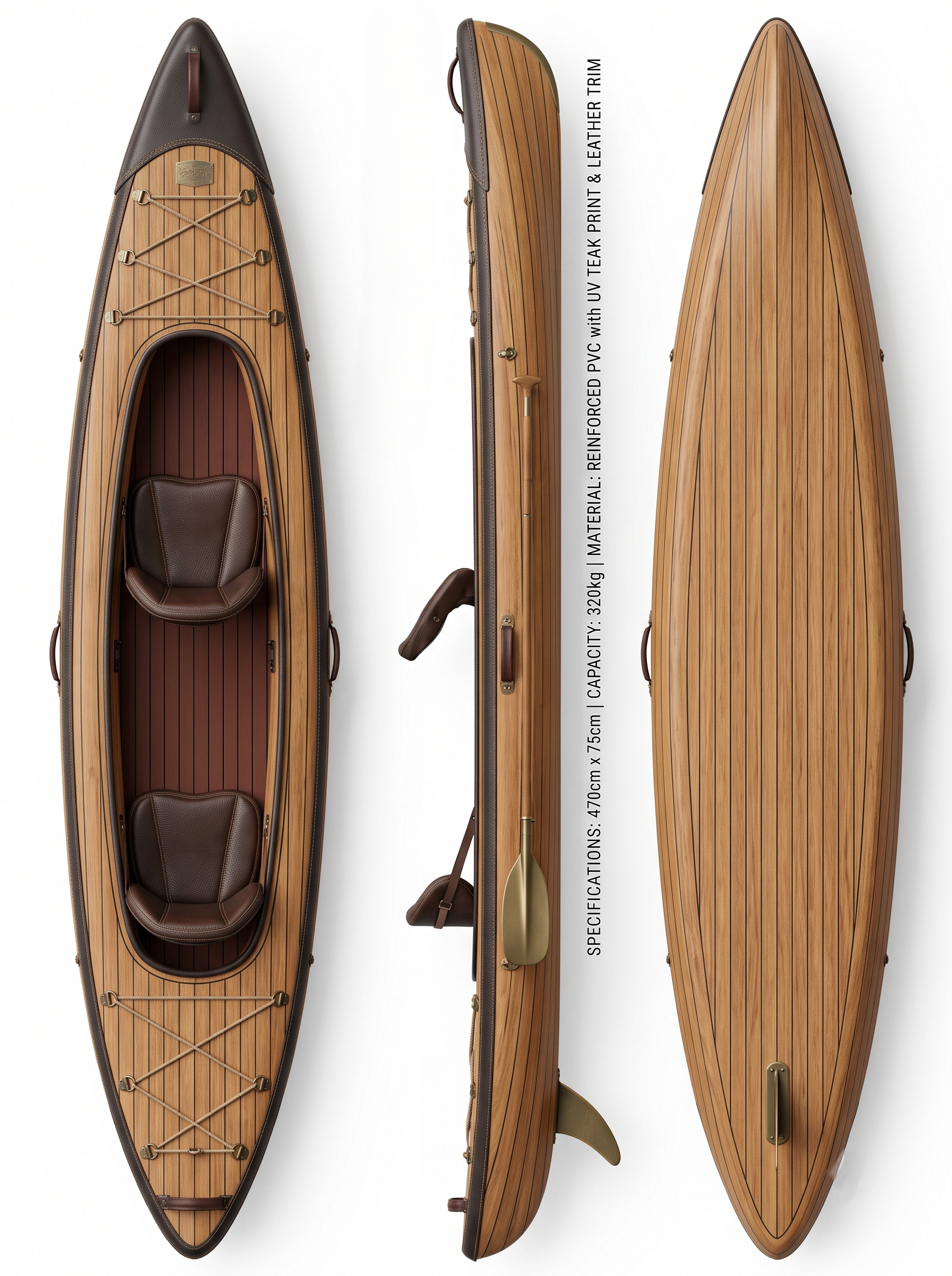 Inflatable Kayak — Full Drop-Stitch Teak Wood Grain